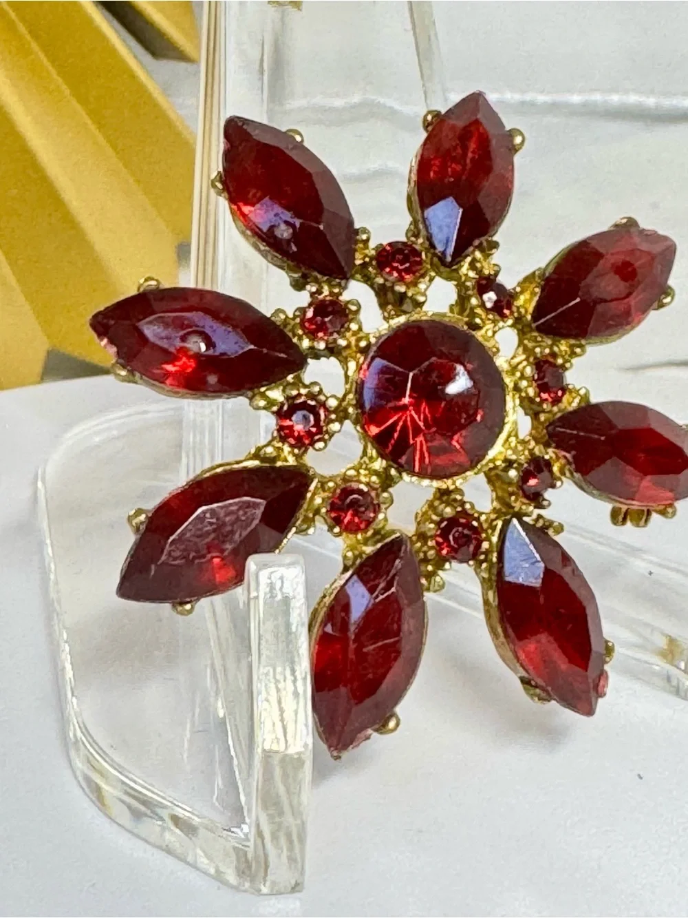 Vintage Red Crystal Flower Brooch -for Christmas!!